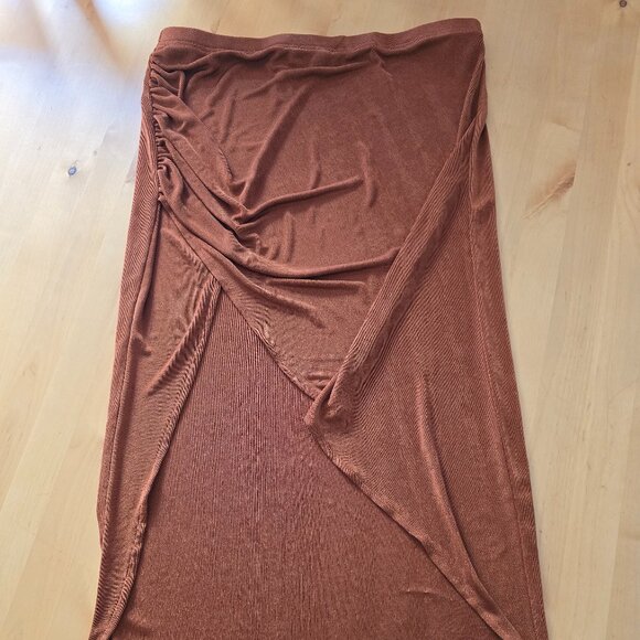 Cider Size XL Solid Slit Maxi Skirt Brown Polyester Burnt Sienna Long - Picture 1 of 5
